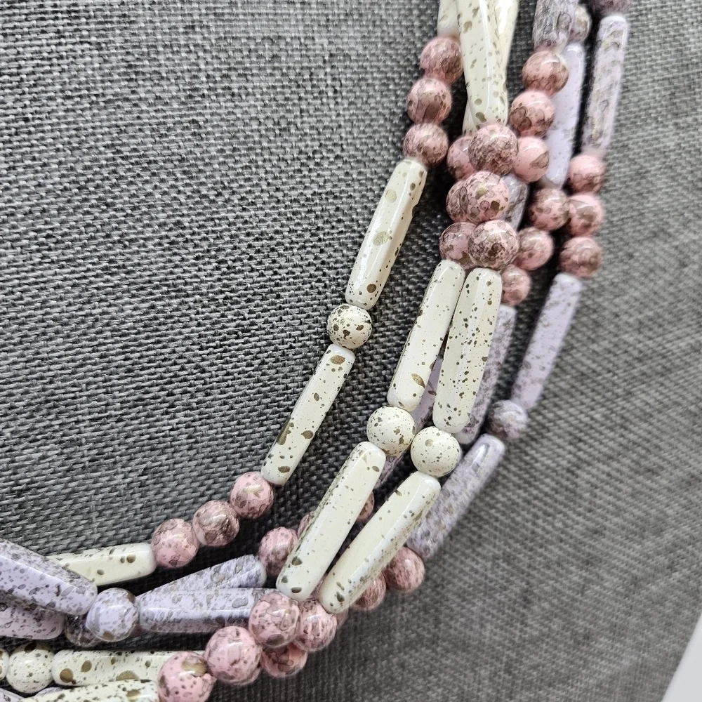 VINTAGE Multi-Strand Pastel Splatter Plastic Bead Beaded Convertible Necklace